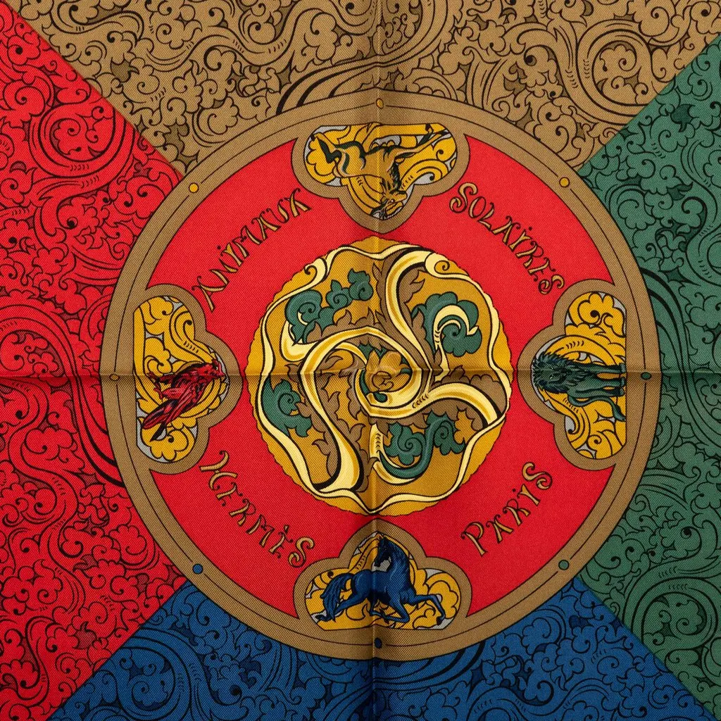 Hermès Animaux Solaires Silk Scarf 90 Green Silk Very good - Back View
