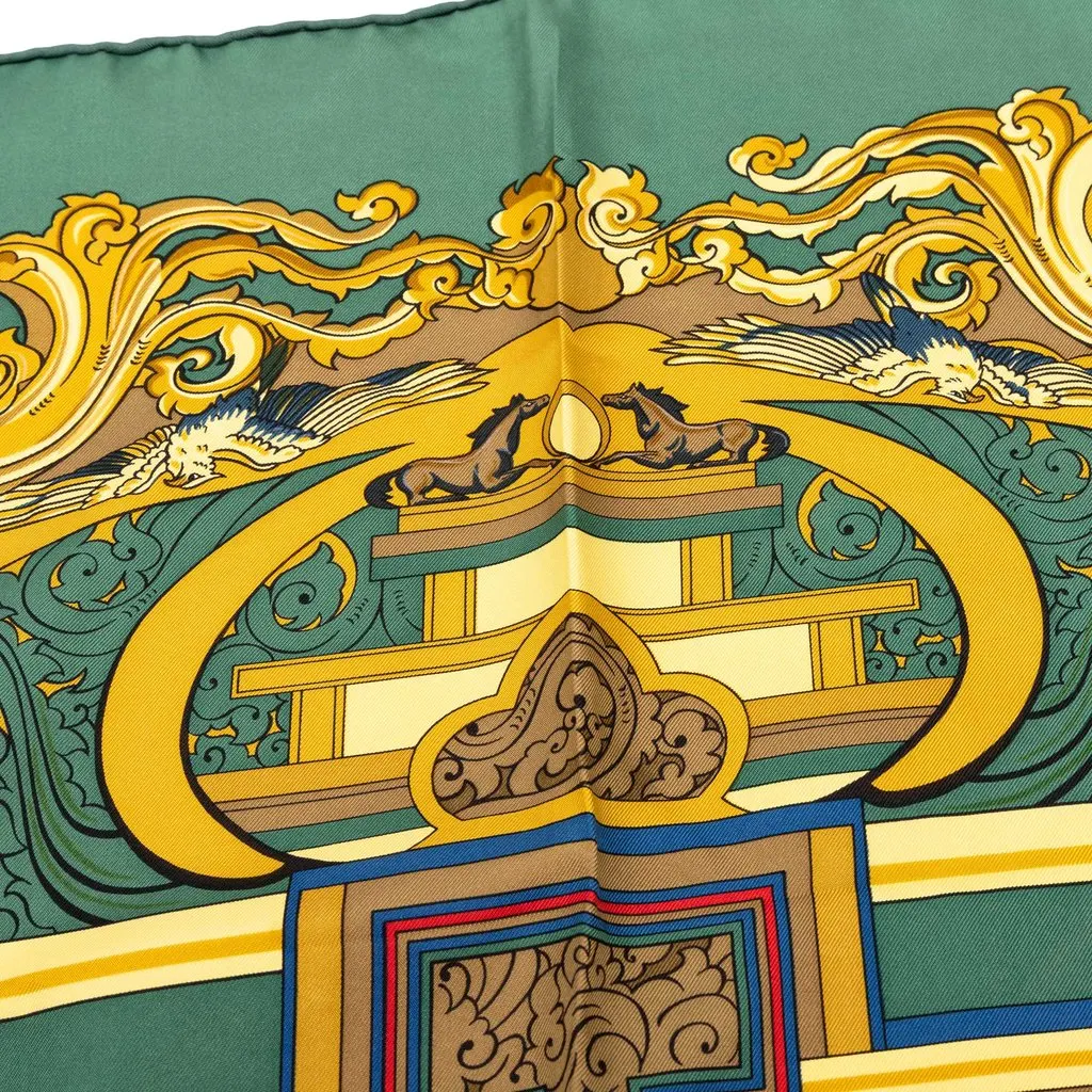 Hermès Animaux Solaires Silk Scarf 90 Green Silk Very good - Box View
