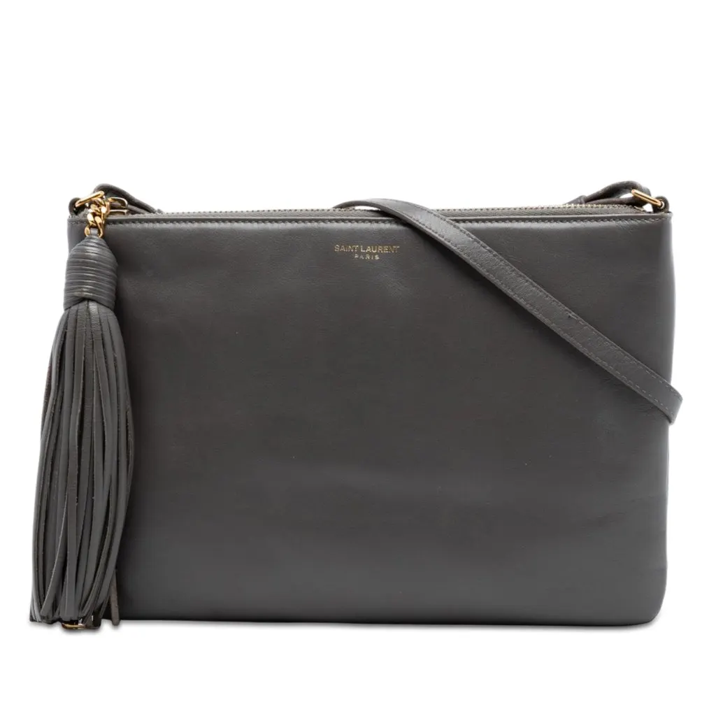 Saint Laurent Leather Teen Monogram Crossbody Brown Leather Good - Front View