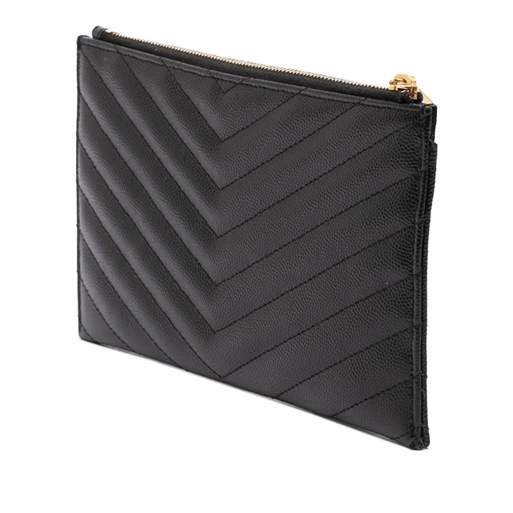 Saint Laurent Chevron Grain De Poudre Monogram Bill Pouch Black Leather Very good - Back View