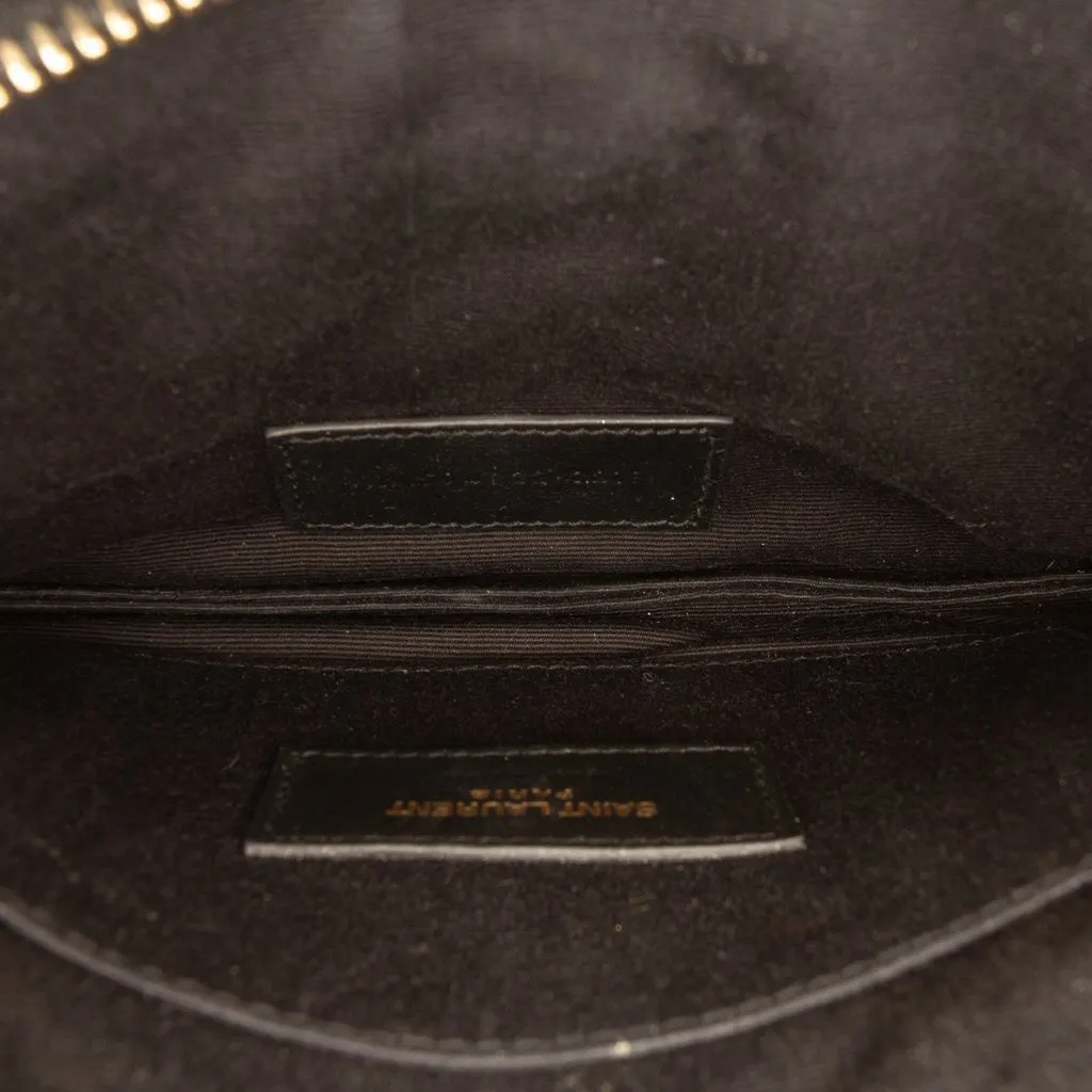Saint Laurent Chevron Grain De Poudre Monogram Bill Pouch Black Leather Very good - Model View