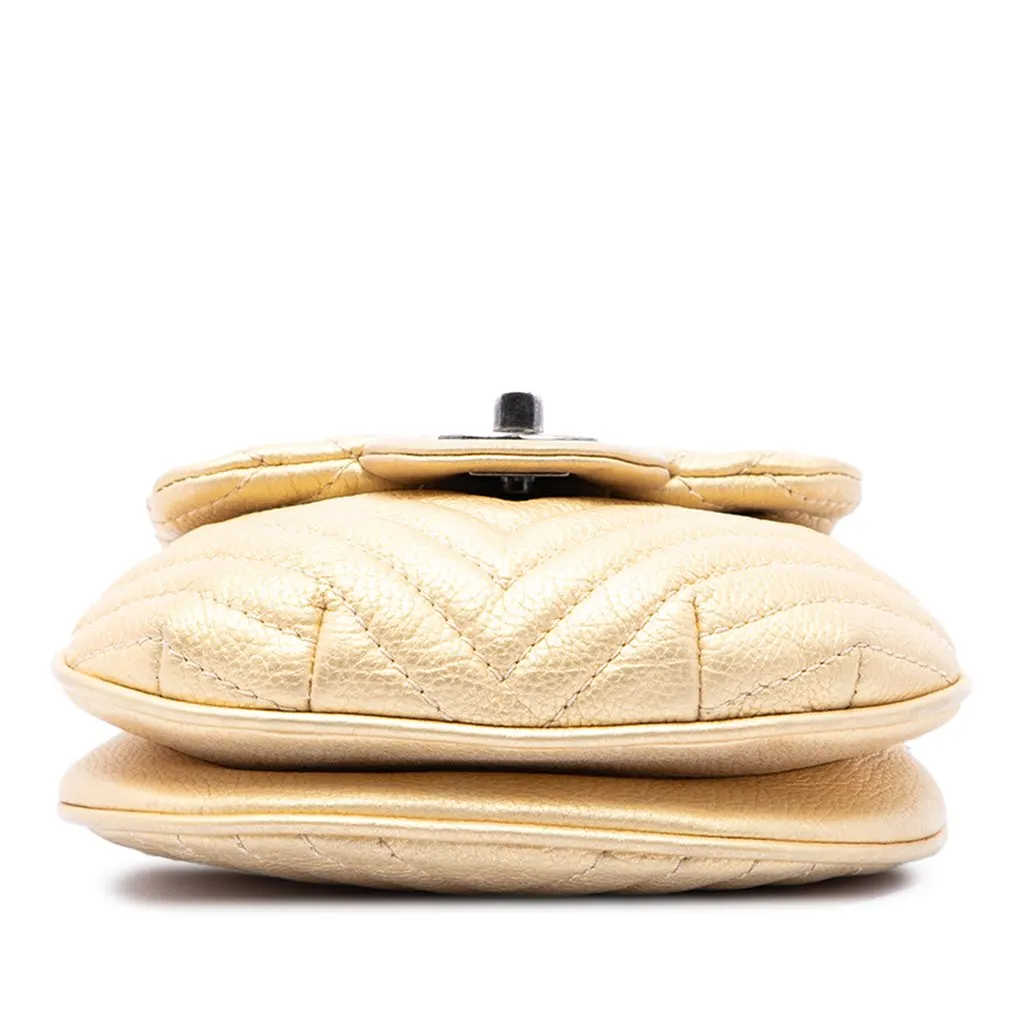 Chanel CC Chevron Metallic Aged Calfskin Bubble Flap Gold Leather Very good - Inside View
