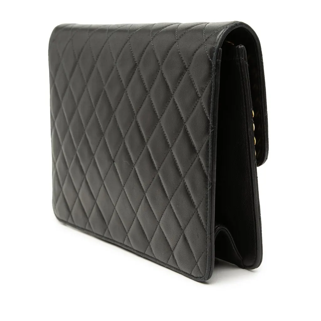 Chanel Medium CC Quilted Lambskin Single Flap Black Leather Very good - Back View