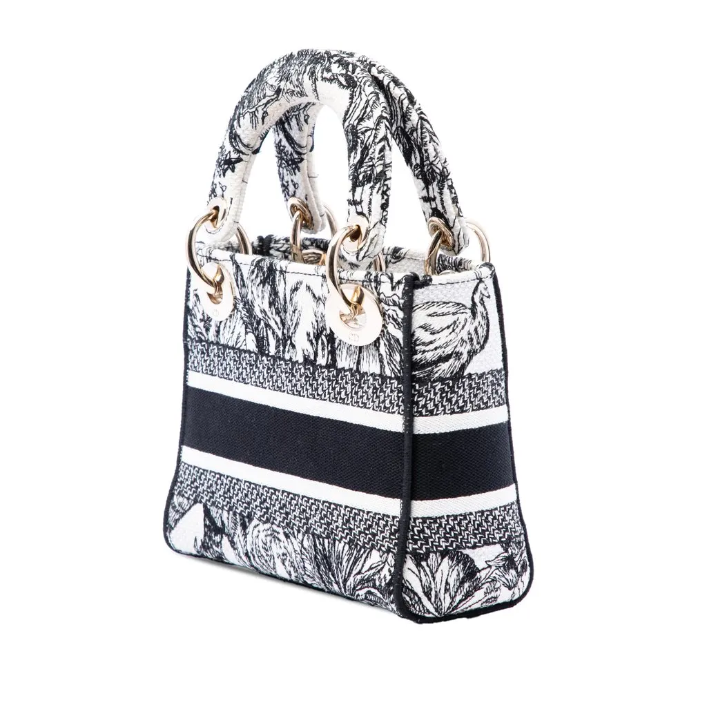 Dior Mini Embroidered Canvas Toile De Jouy Lady D Lite White Canvas Very good - Back View
