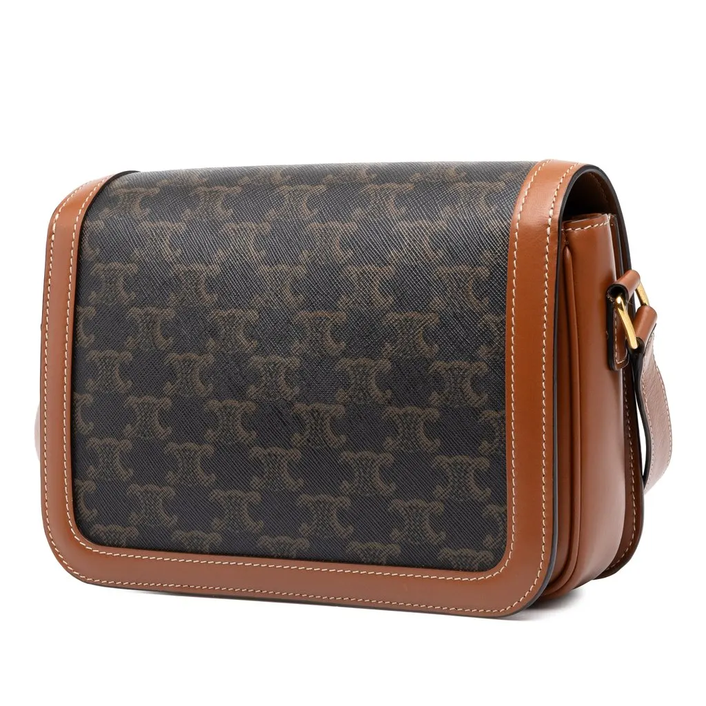 Celine Classique Triomphe Coated Canvas and Calfskin Triomphe Crossbody Brown Canvas Very good - Back View