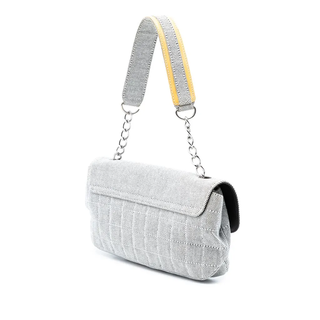 Chanel Choco Bar Canvas Camellia CC No. 5 Flap Handbag Beige Very good - Back View