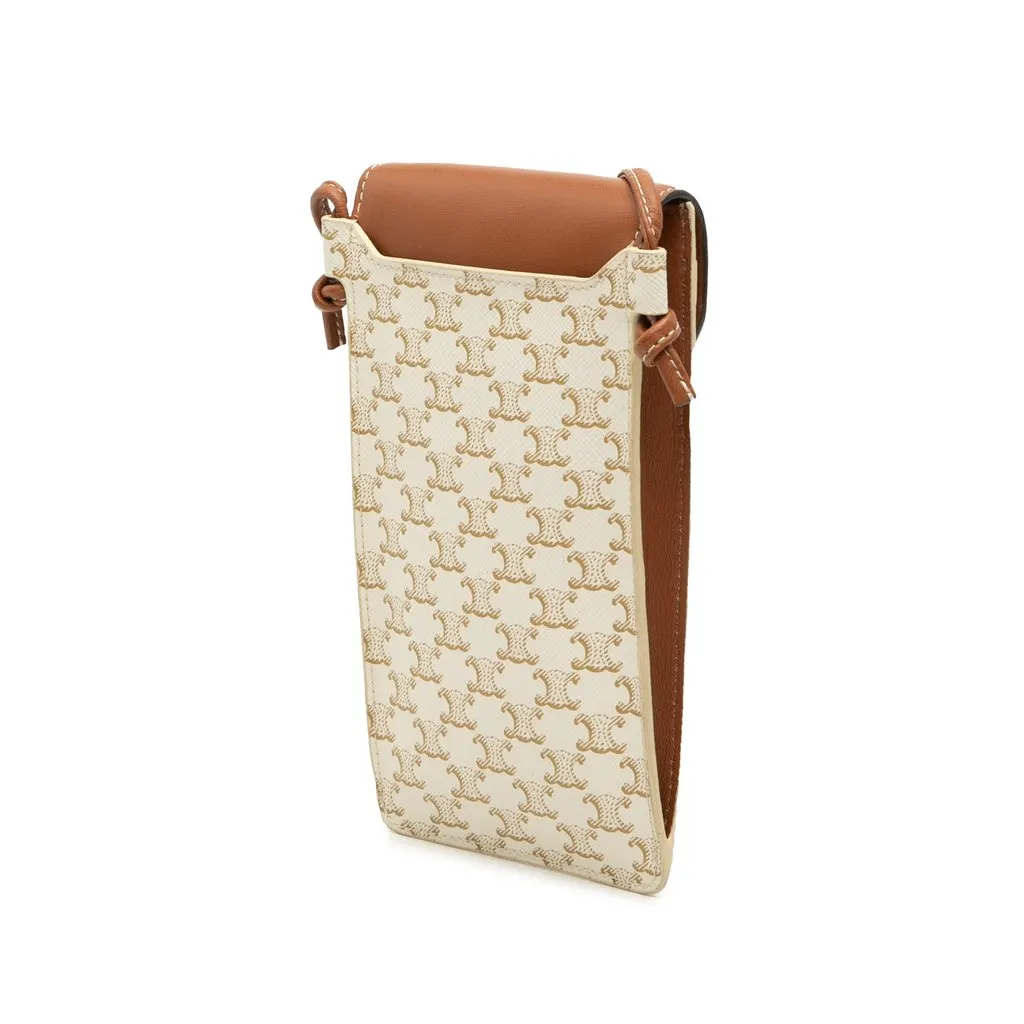 Celine Triomphe Coated Canvas Phone Pouch Flap Crossbody White Very good - Back View