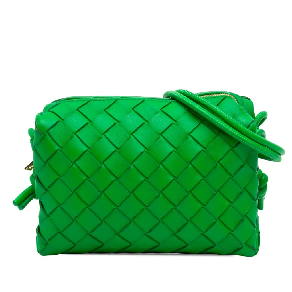 Bottega Veneta Mini Lambskin Intrecciato Loop Camera Bag Green Leather Very good - Front View