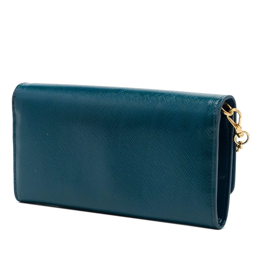 Prada Saffiano Lux Wallet On Chain Blue Leather Very good - Back View