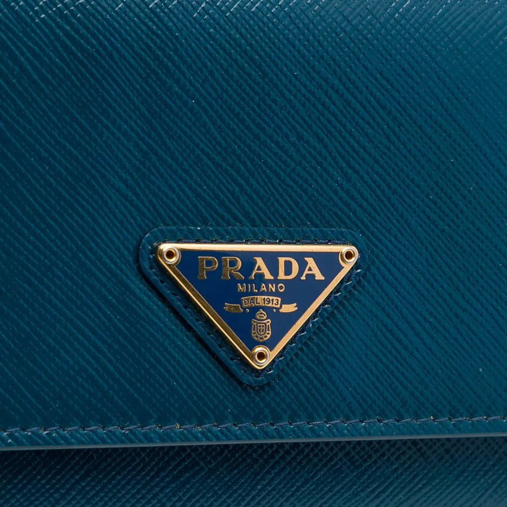 Prada Saffiano Lux Wallet On Chain Blue Leather Very good - Box View