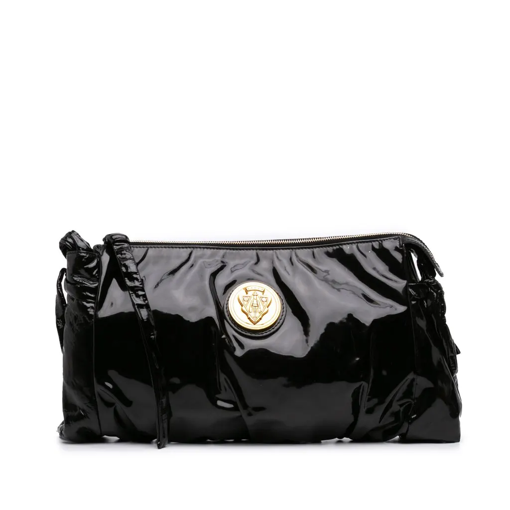 Gucci Large Patent Hysteria Clutch Black Leather Good - Front View