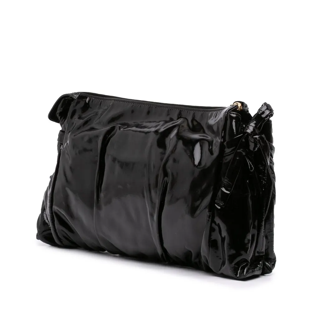 Gucci Large Patent Hysteria Clutch Black Leather Good - Back View