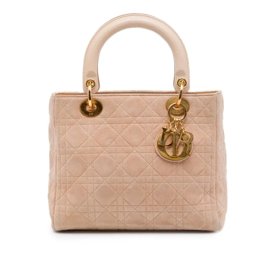 Dior Medium Suede Cannage Lady Dior Pink Leather Very good - Front View