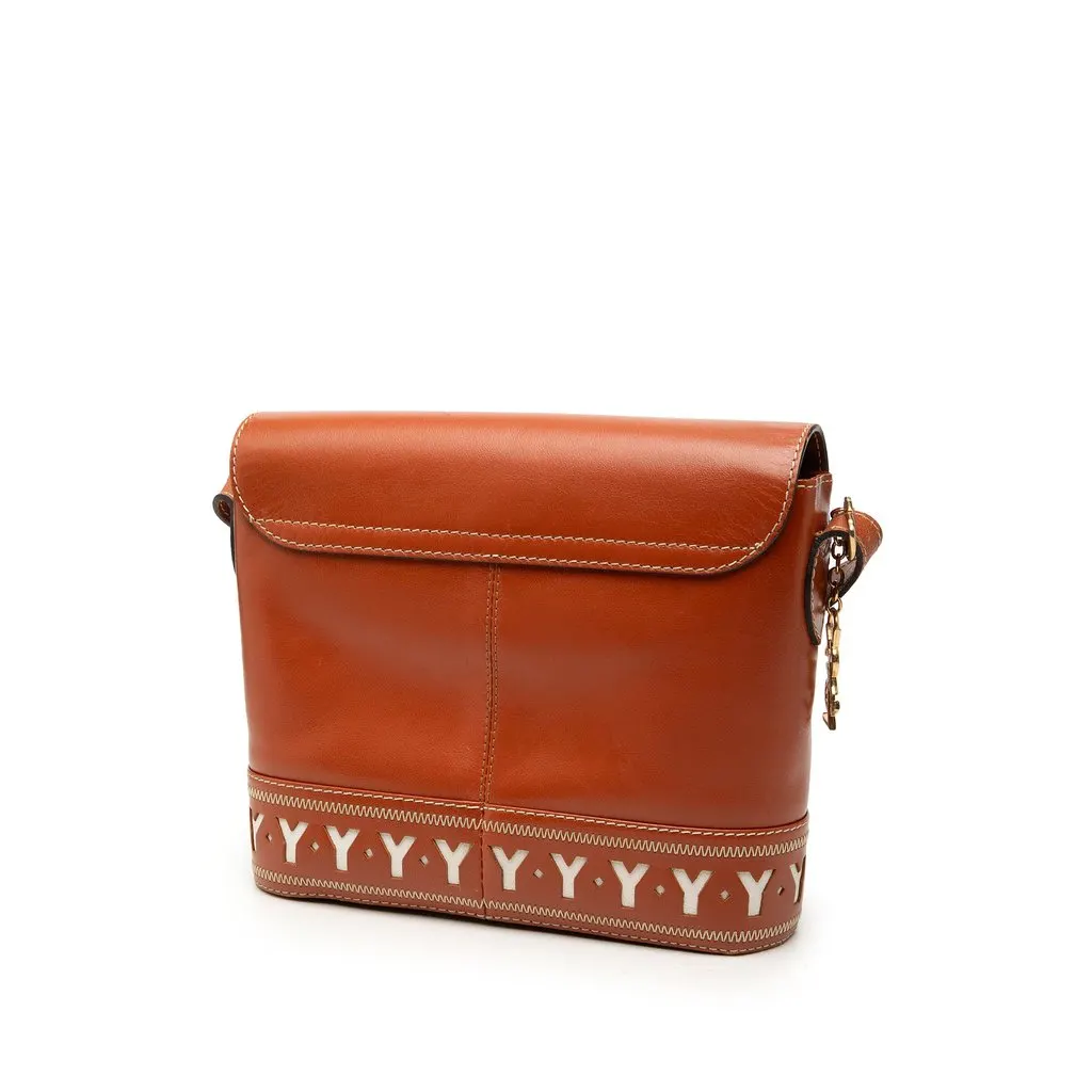 Saint Laurent Calfskin Y Cut Out Shoulder Bag Brown Leather Very good - Back View