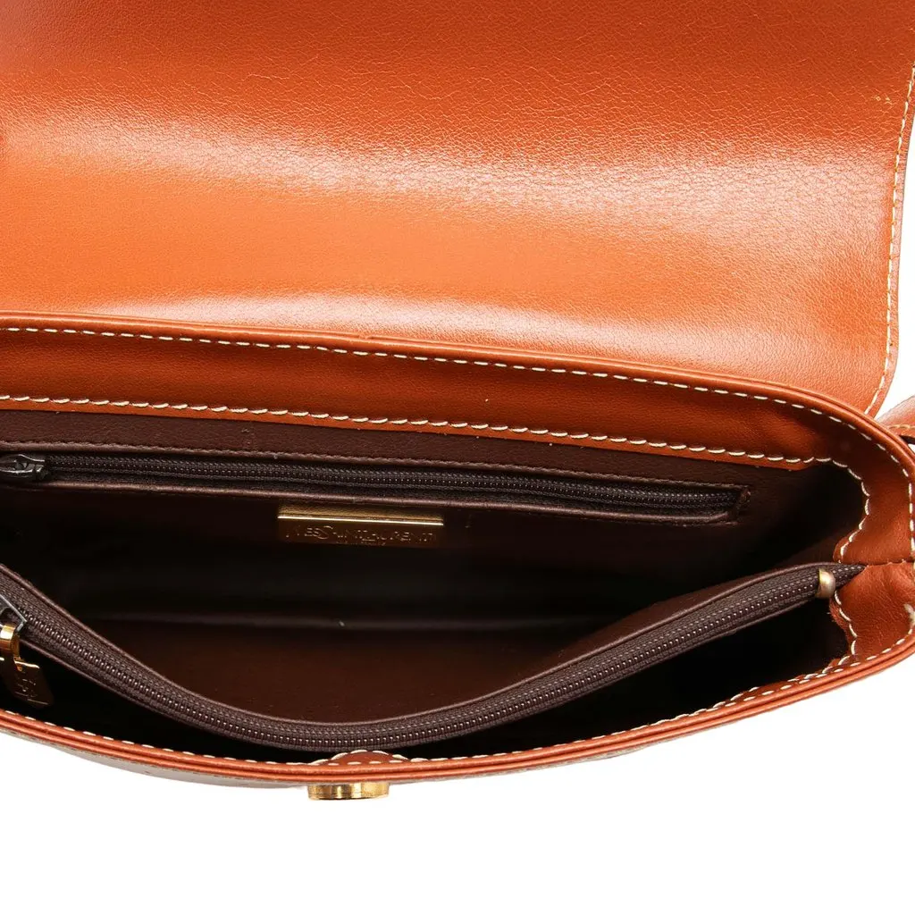Saint Laurent Calfskin Y Cut Out Shoulder Bag Brown Leather Very good - Model View