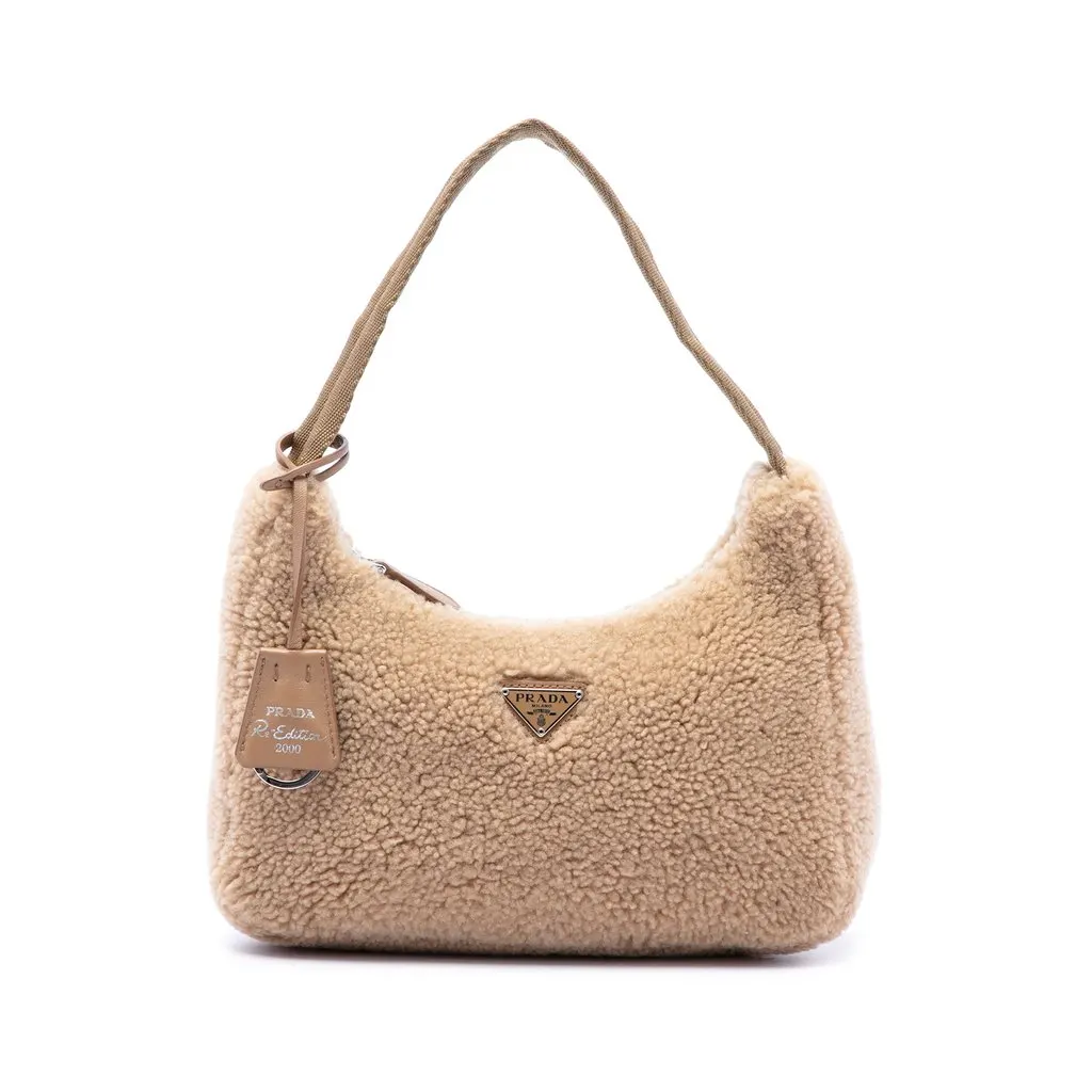 Prada Mini Shearling Re Edition 2000 Shoulder Bag Brown Shearling Very good - Front View