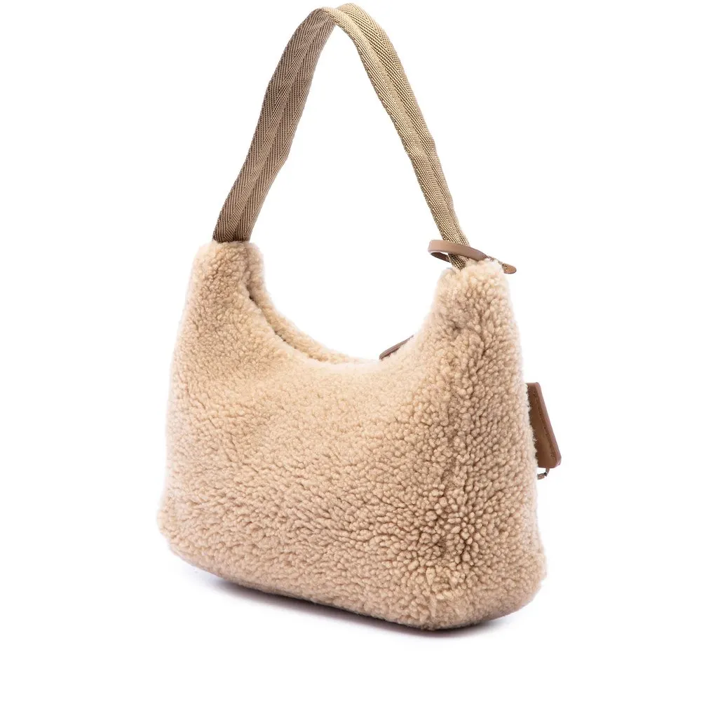 Prada Mini Shearling Re Edition 2000 Shoulder Bag Brown Shearling Very good - Back View