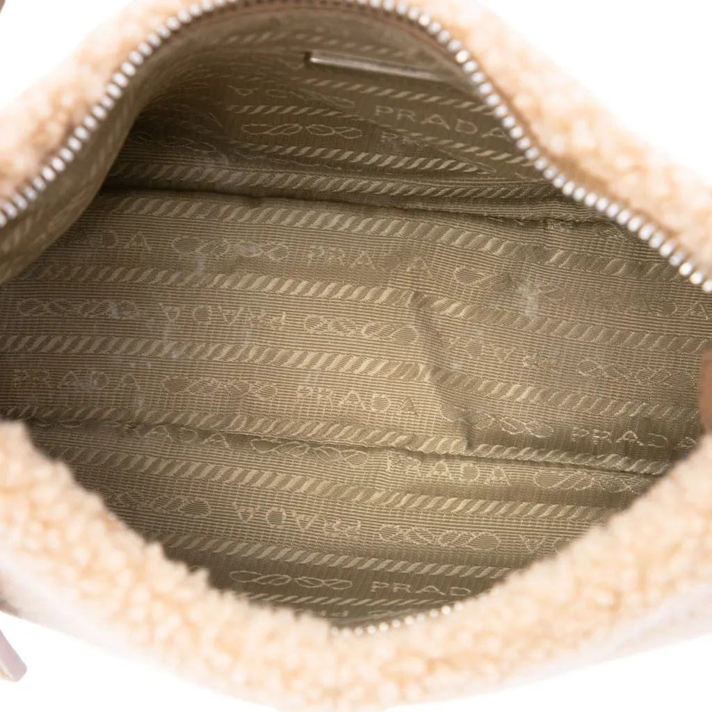 Prada Mini Shearling Re Edition 2000 Shoulder Bag Brown Shearling Very good - Model View