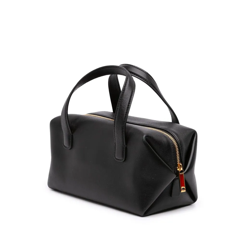 Salvatore Ferragamo Leather Vara Plate Convertible Bowling Bag Black Leather Good - Back View
