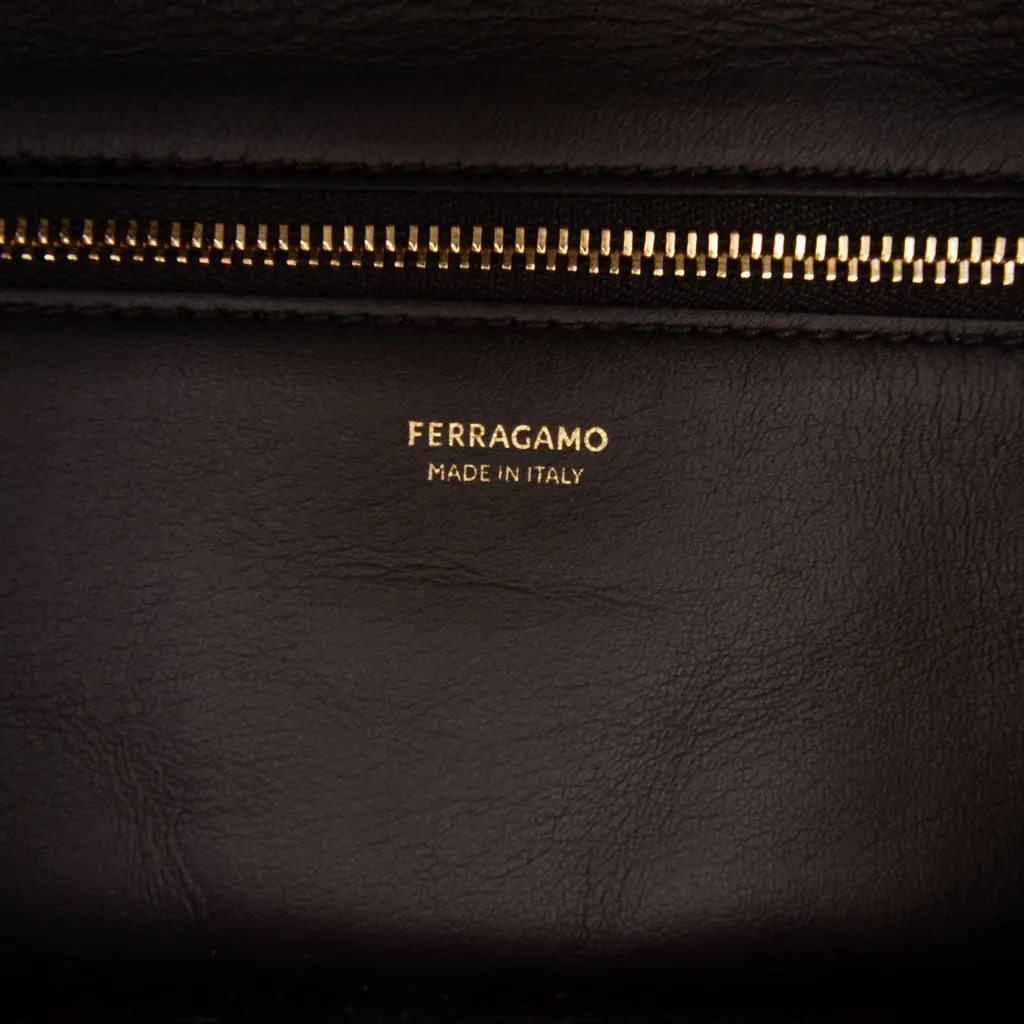 Salvatore Ferragamo Leather Vara Plate Convertible Bowling Bag Black Leather Good - Box View