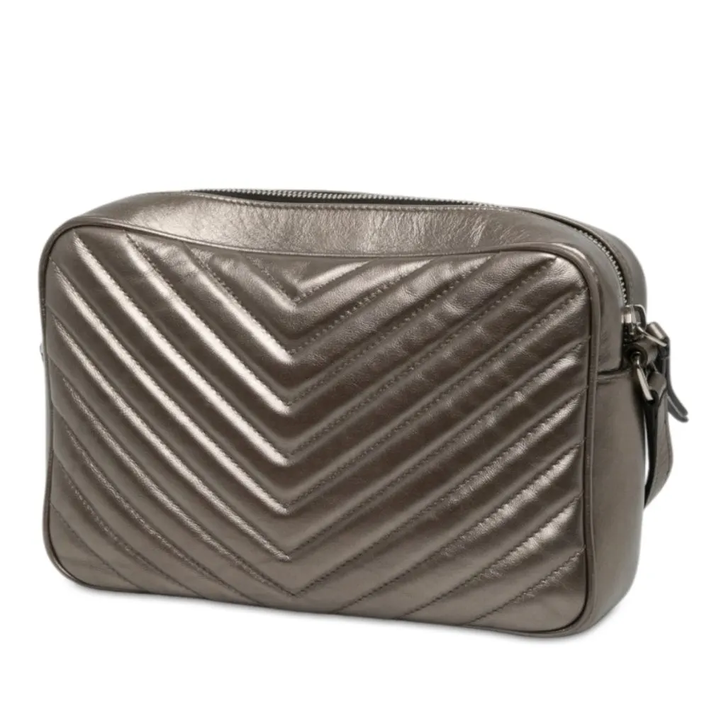 Saint Laurent Matelasse Metallic Leather Monogram Lou Camera Bag Grey Leather Good - Back View