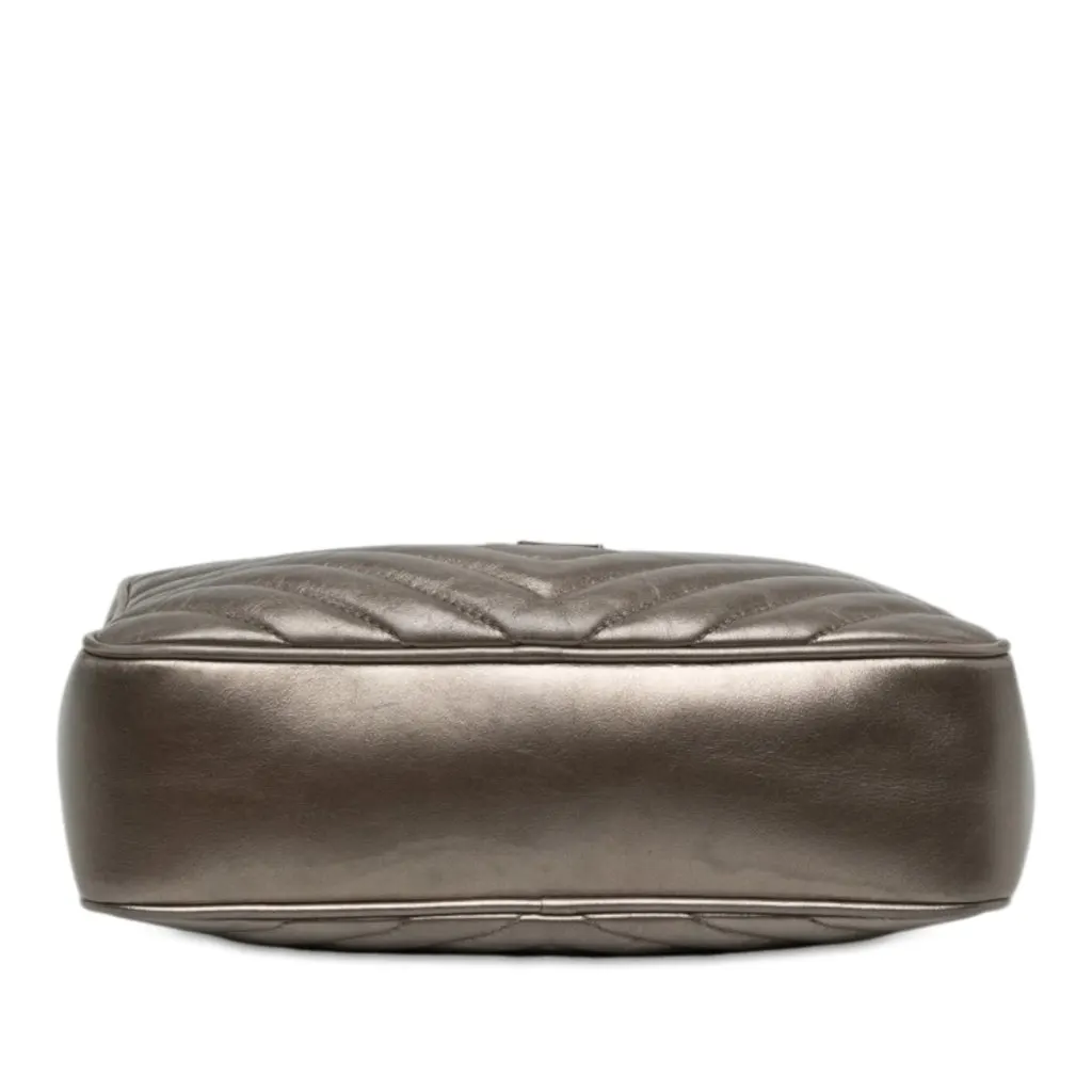 Saint Laurent Matelasse Metallic Leather Monogram Lou Camera Bag Grey Leather Good - Inside View