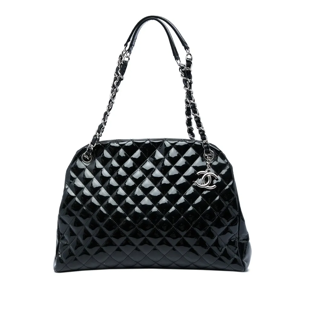 Chanel Large Quilted Patent Just Mademoiselle Bowling Bag Black Leather Very good - Front View