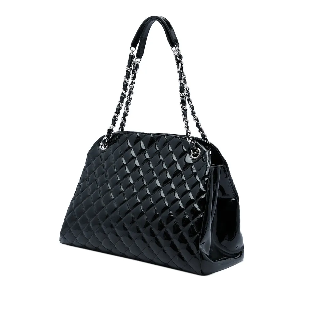 Chanel Large Quilted Patent Just Mademoiselle Bowling Bag Black Leather Very good - Back View