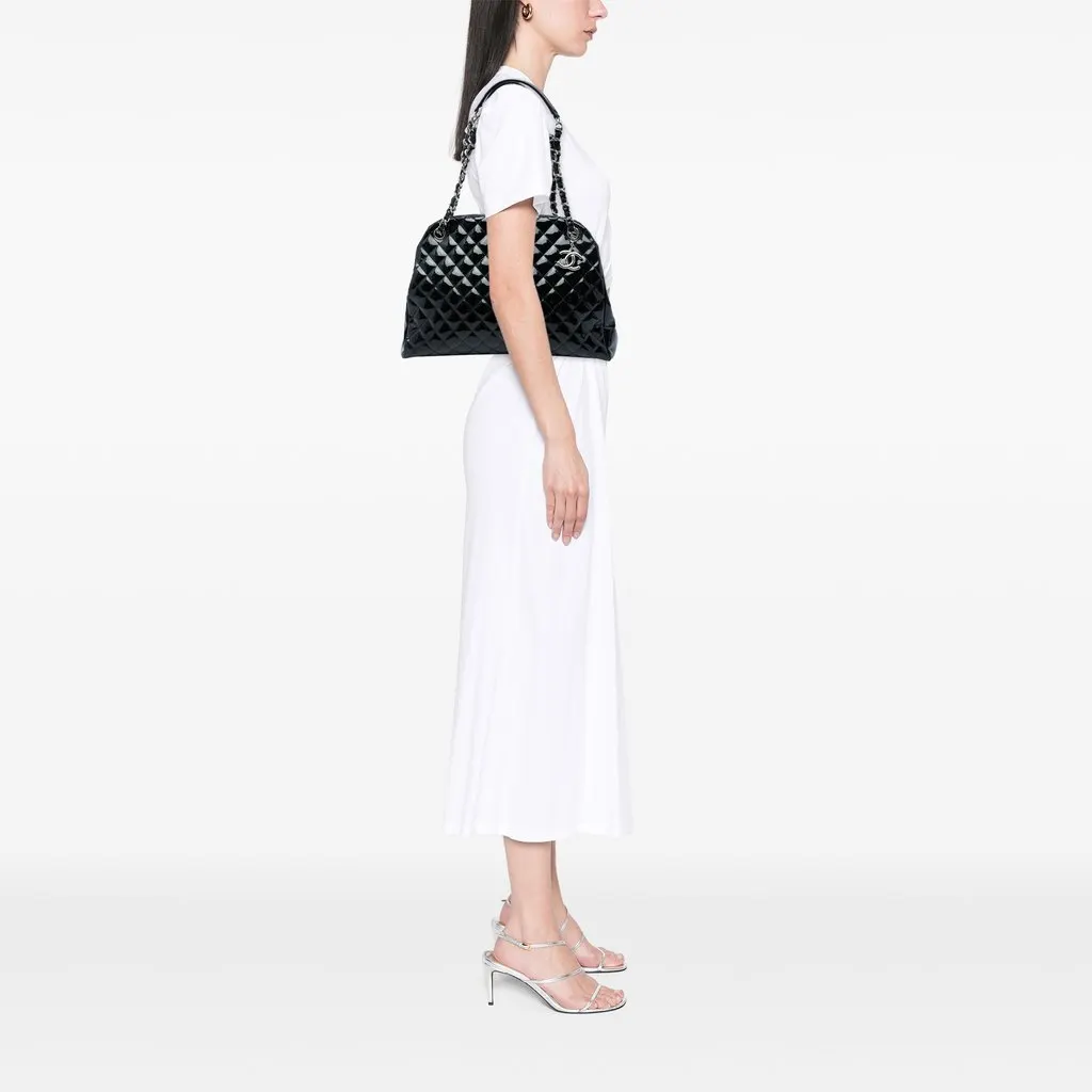 Chanel Large Quilted Patent Just Mademoiselle Bowling Bag Black Leather Very good - Box View