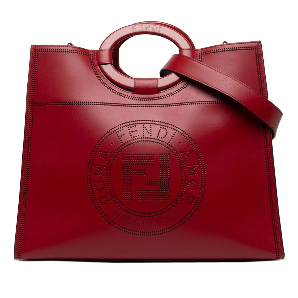 Fendi Medium Perforated Leather Runaway Tote Red Leather Very good - Front View
