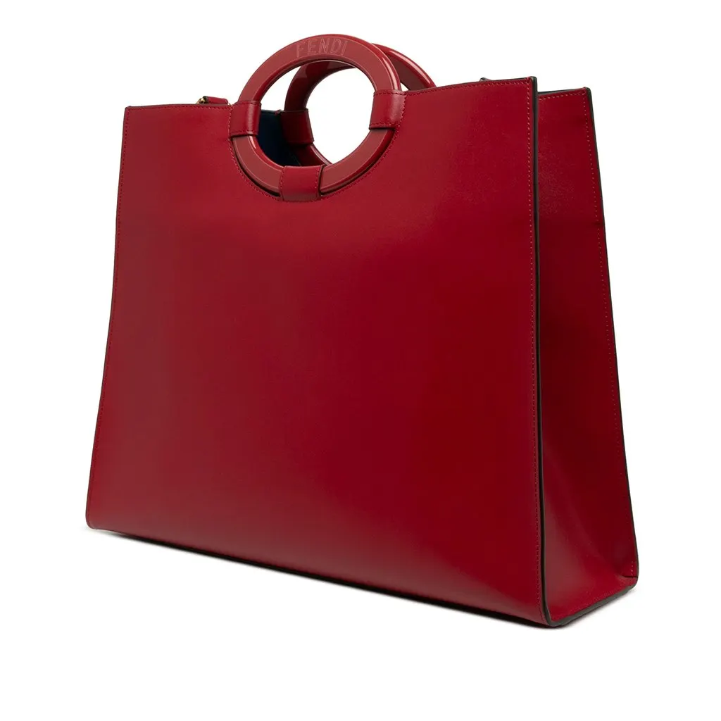Fendi Medium Perforated Leather Runaway Tote Red Leather Very good - Back View