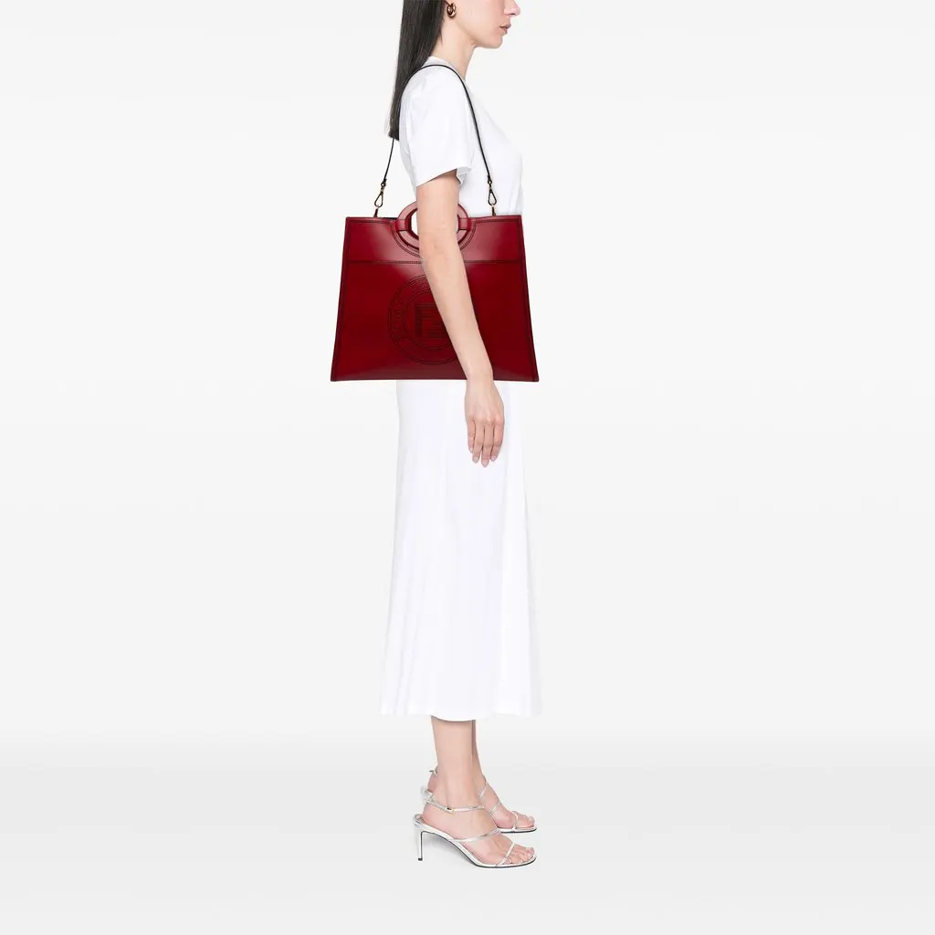 Fendi Medium Perforated Leather Runaway Tote Red Leather Very good - Box View