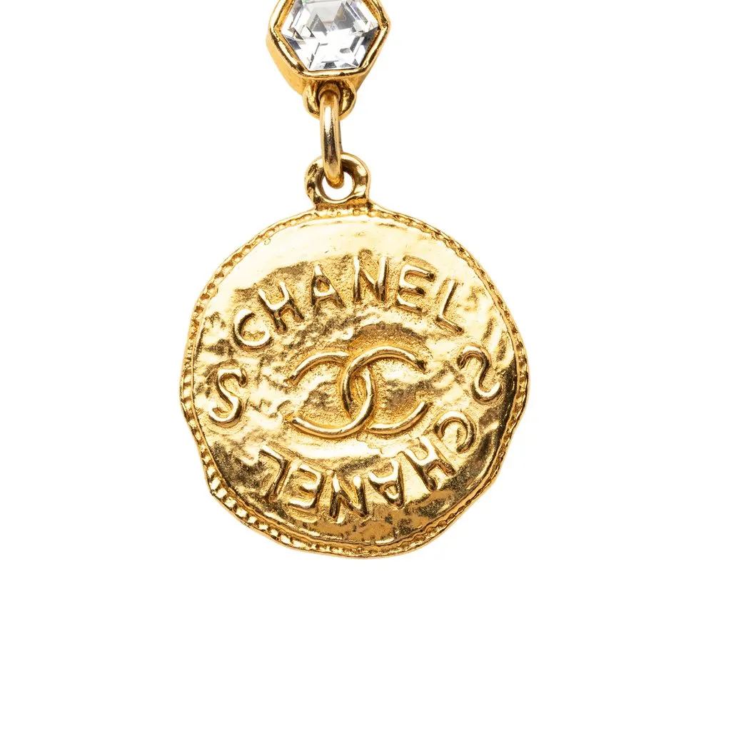 Chanel CC Gold Plated Strass Medallion Pendant Necklace Gold Metal Very good - Back View