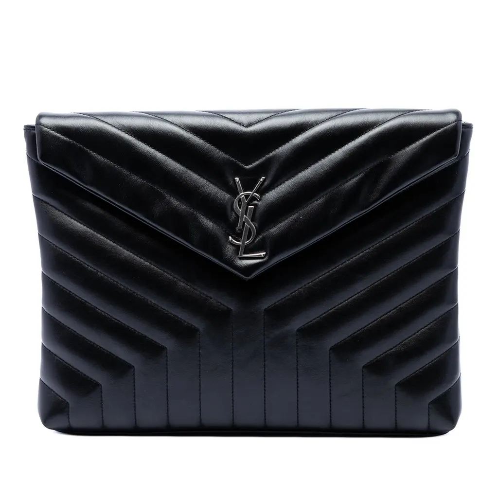 Saint Laurent Matelasse Calfskin Monogram LouLou Document Clutch Black Leather Very good - Front View