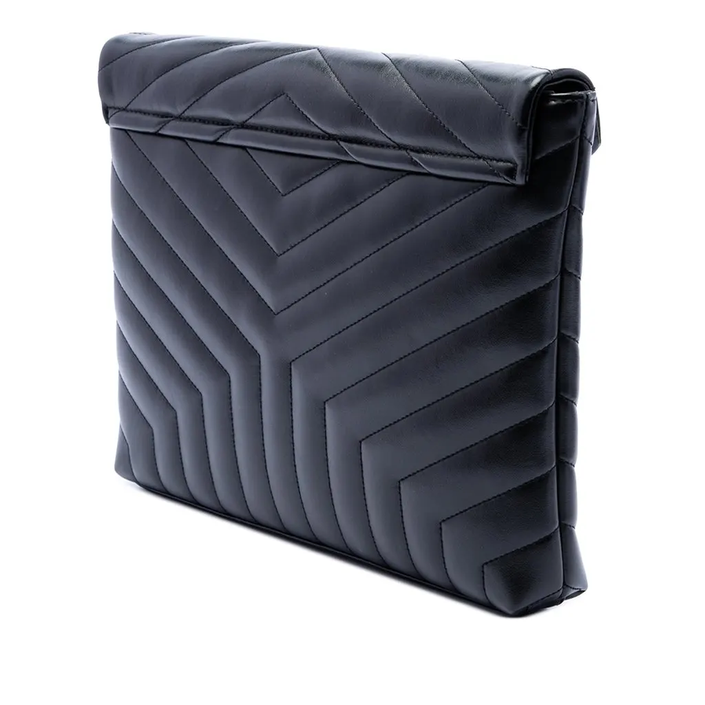 Saint Laurent Matelasse Calfskin Monogram LouLou Document Clutch Black Leather Very good - Back View