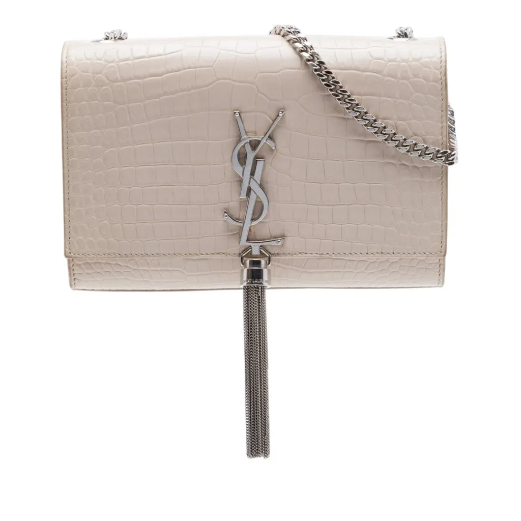 Saint Laurent Medium Croc Embossed Leather Monogram Kate Tassel Crossbody Brown Leather Very good - Front View