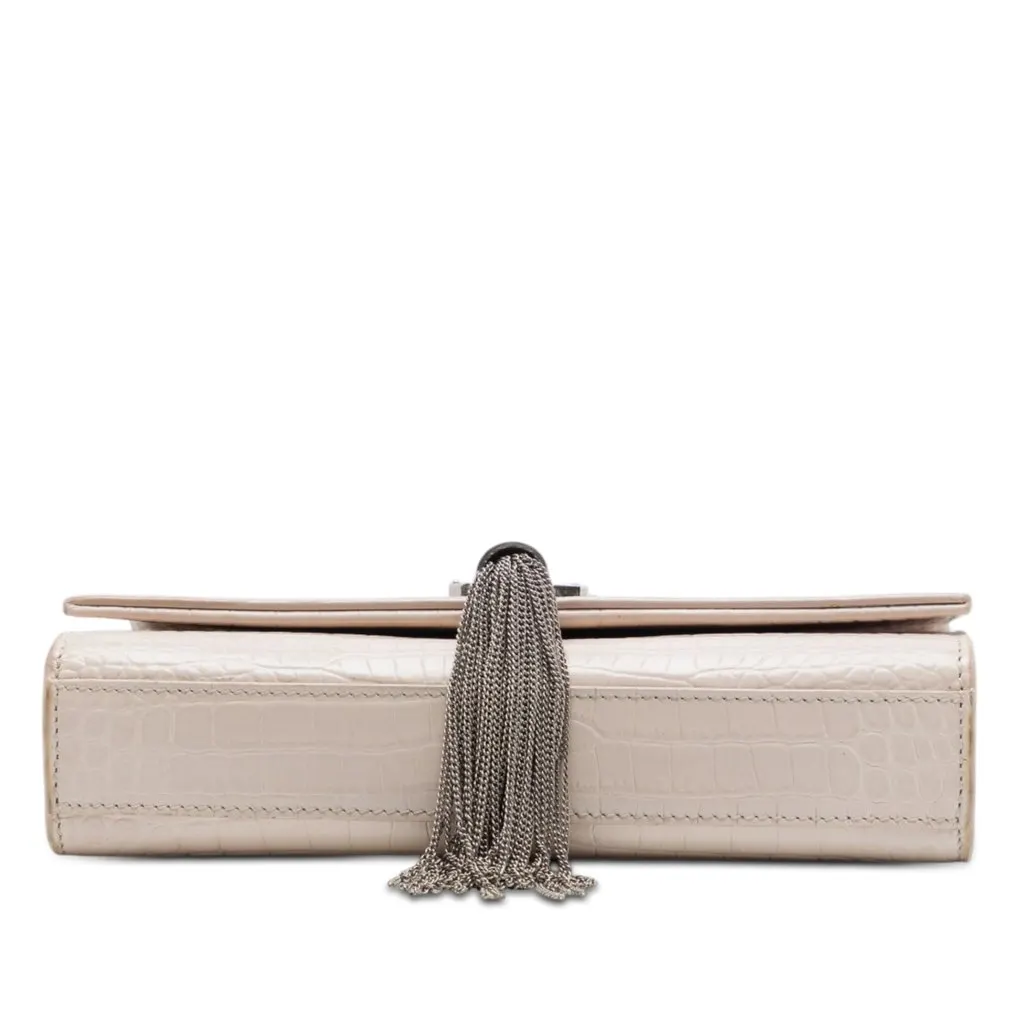 Saint Laurent Medium Croc Embossed Leather Monogram Kate Tassel Crossbody Brown Leather Very good - Inside View