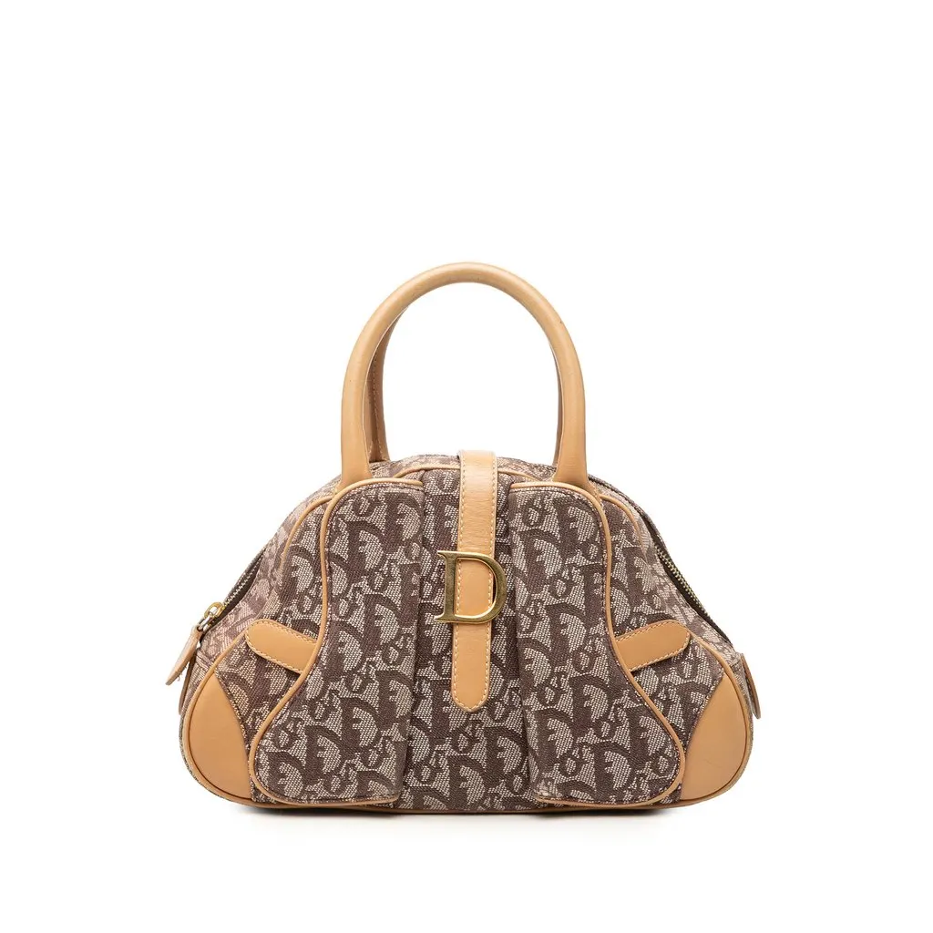 Dior Mini Diorissimo Canvas Double Saddle Bowler Bag Brown Canvas Good - Front View