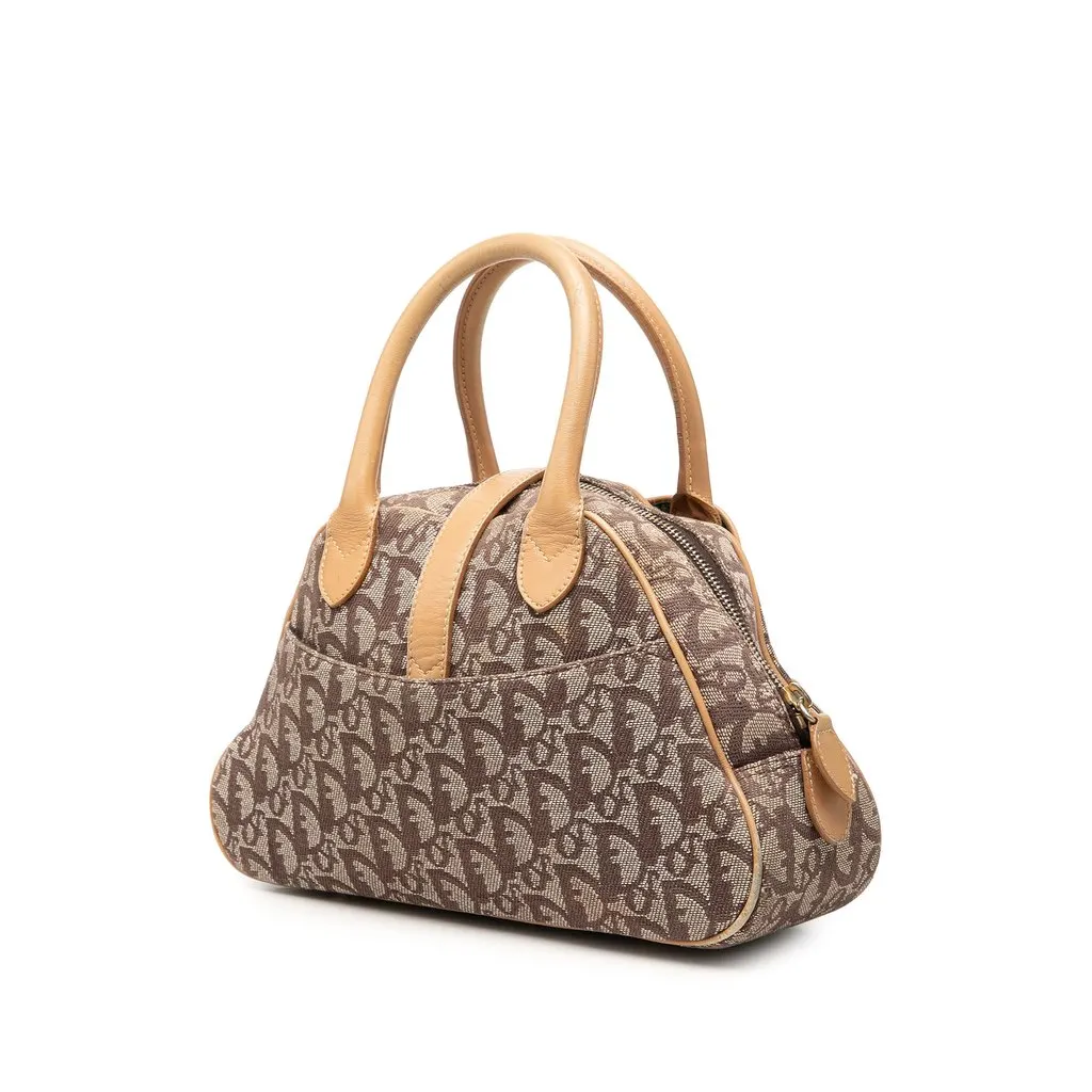 Dior Mini Diorissimo Canvas Double Saddle Bowler Bag Brown Canvas Good - Back View