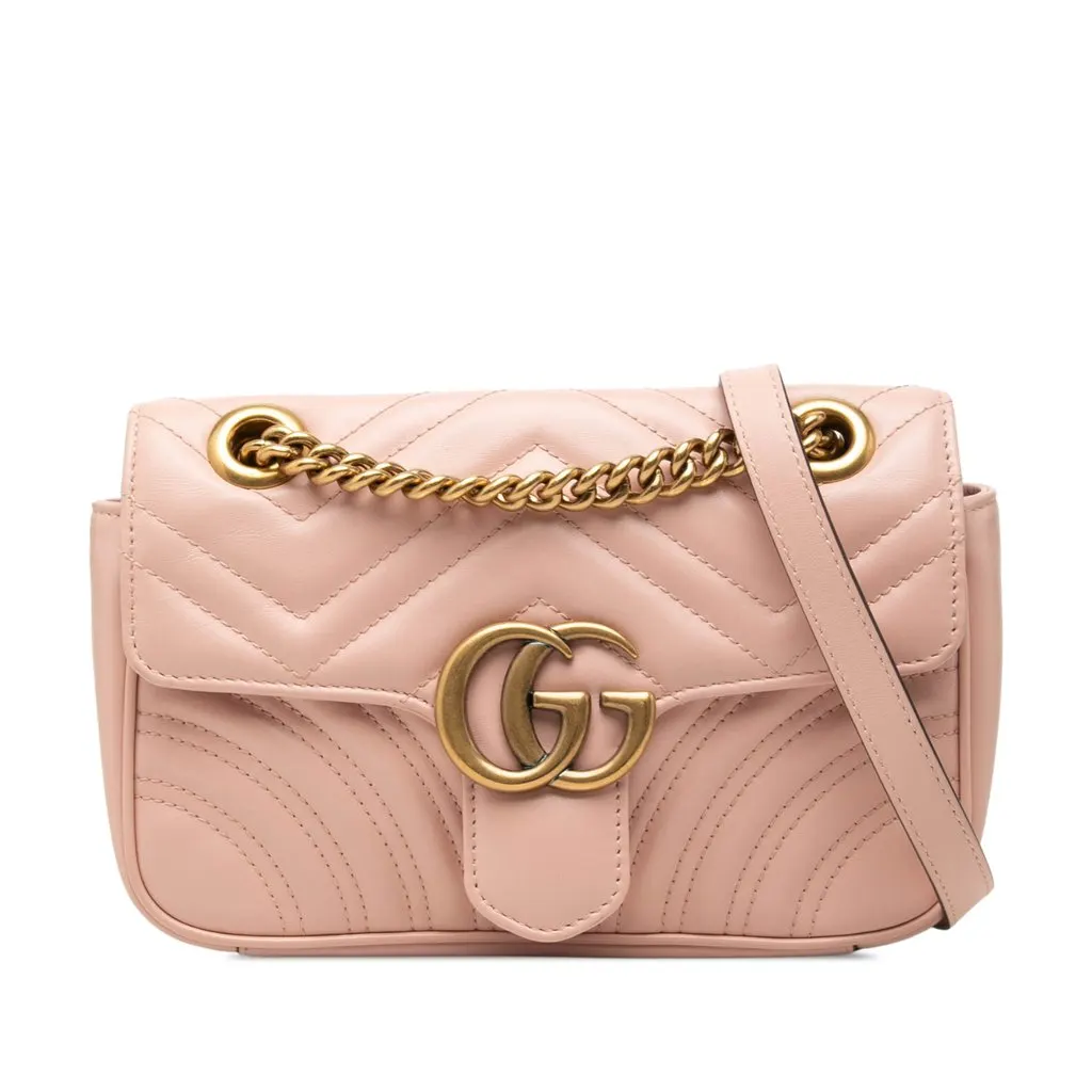 Gucci Small GG Marmont Matelasse Calfskin Shoulder Bag Pink Leather Good - Front View