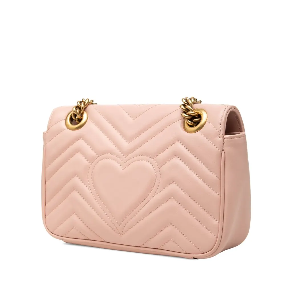 Gucci Small GG Marmont Matelasse Calfskin Shoulder Bag Pink Leather Good - Back View