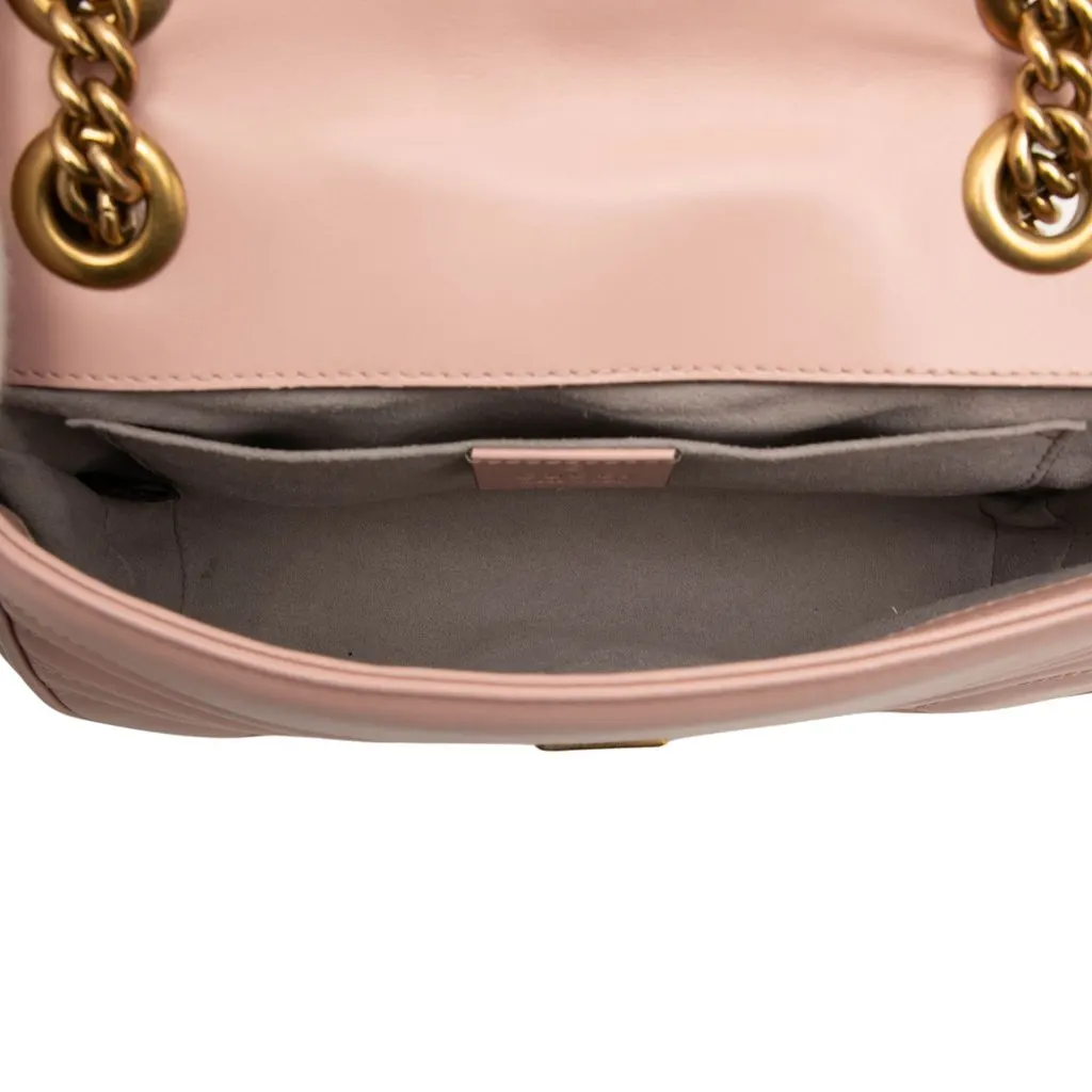 Gucci Small GG Marmont Matelasse Calfskin Shoulder Bag Pink Leather Good - Model View