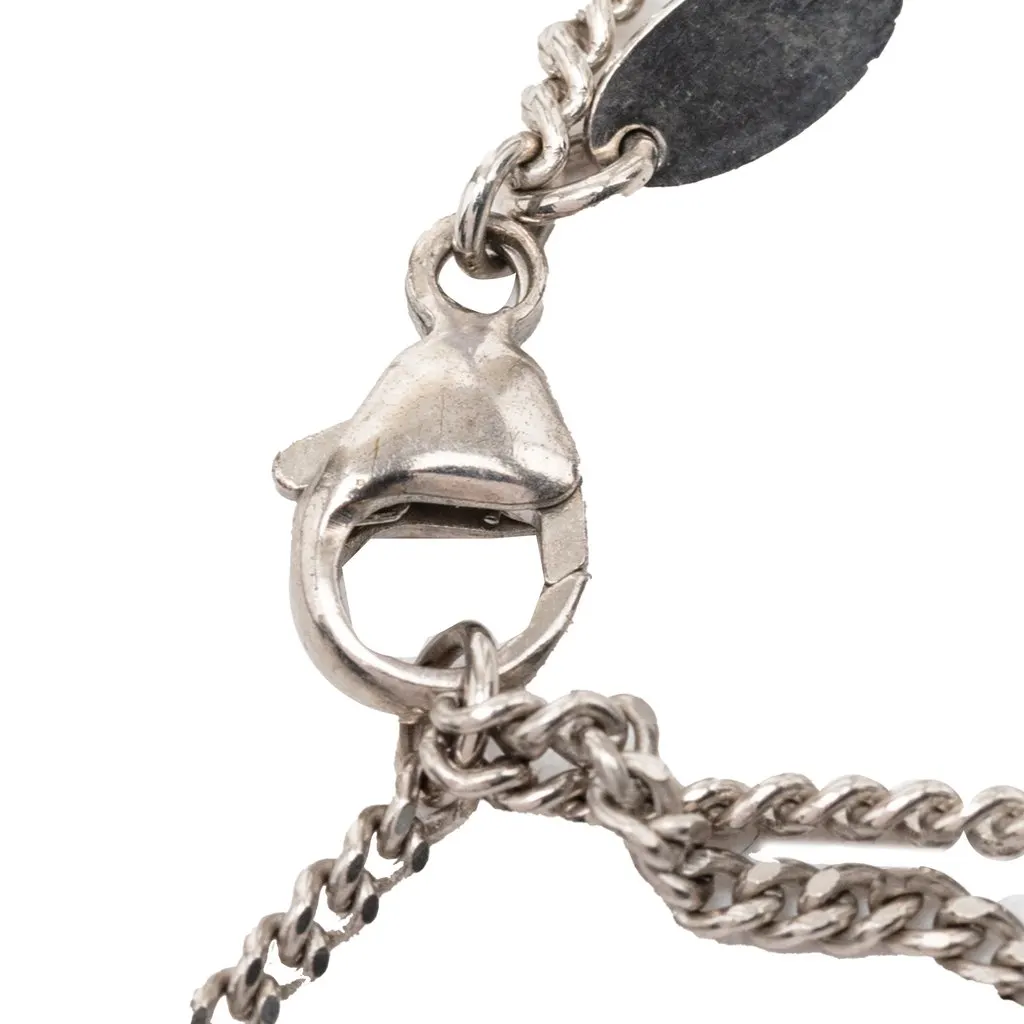 Chanel CC Brass and Strass Cube Pendant Necklace Silver Metal Very good - Model View