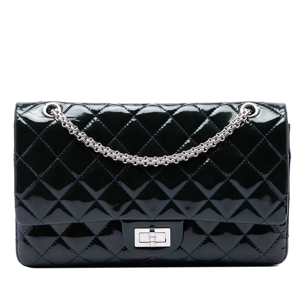 Chanel Quilted Patent Reissue 2.55 Double Flap 227 Blue Leather Very good - Front View