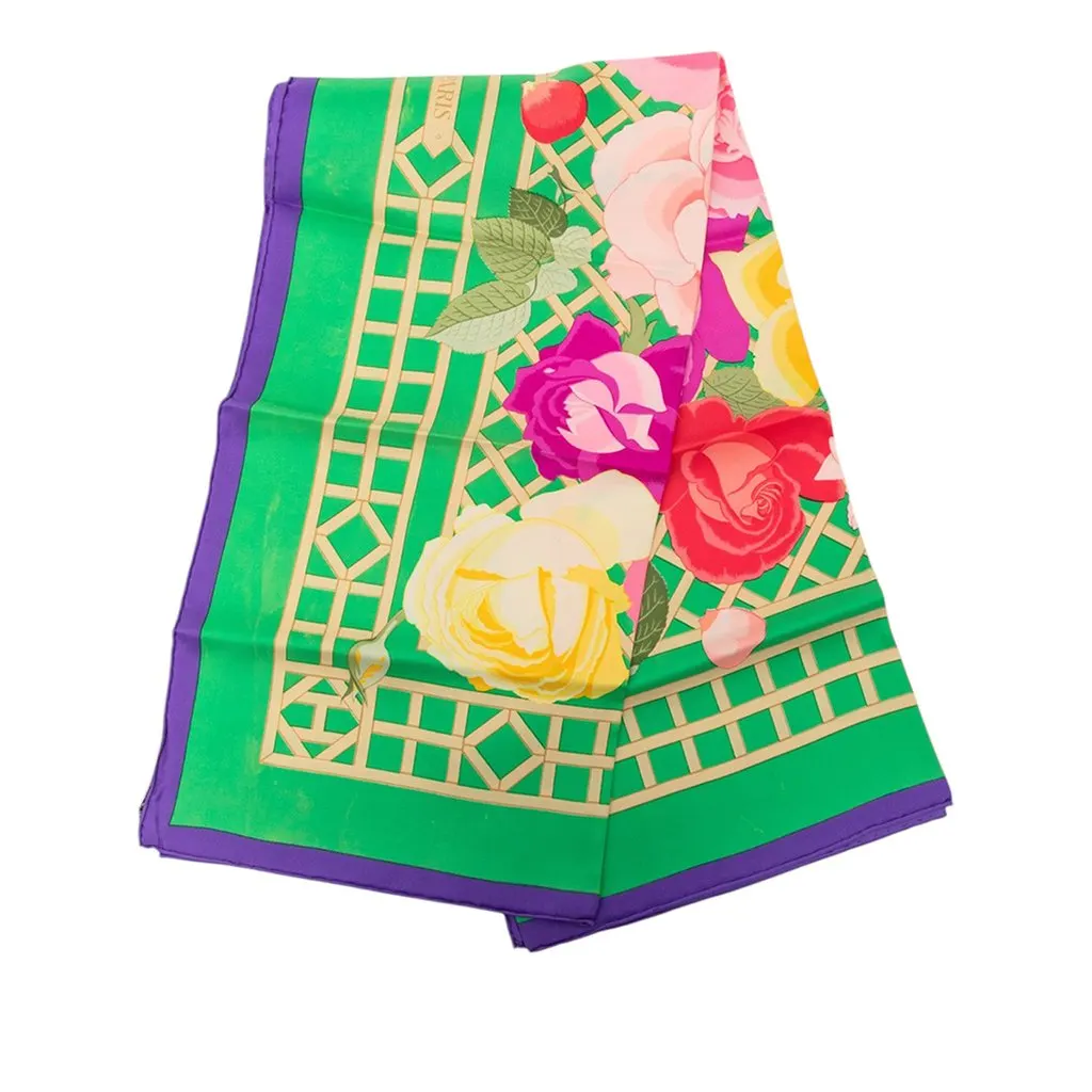 Hermès Roseraie Silk Scarf 90 Green Very good - Front View