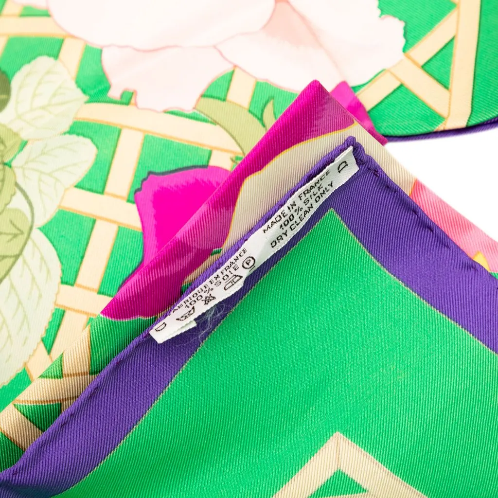 Hermès Roseraie Silk Scarf 90 Green Very good - Back View