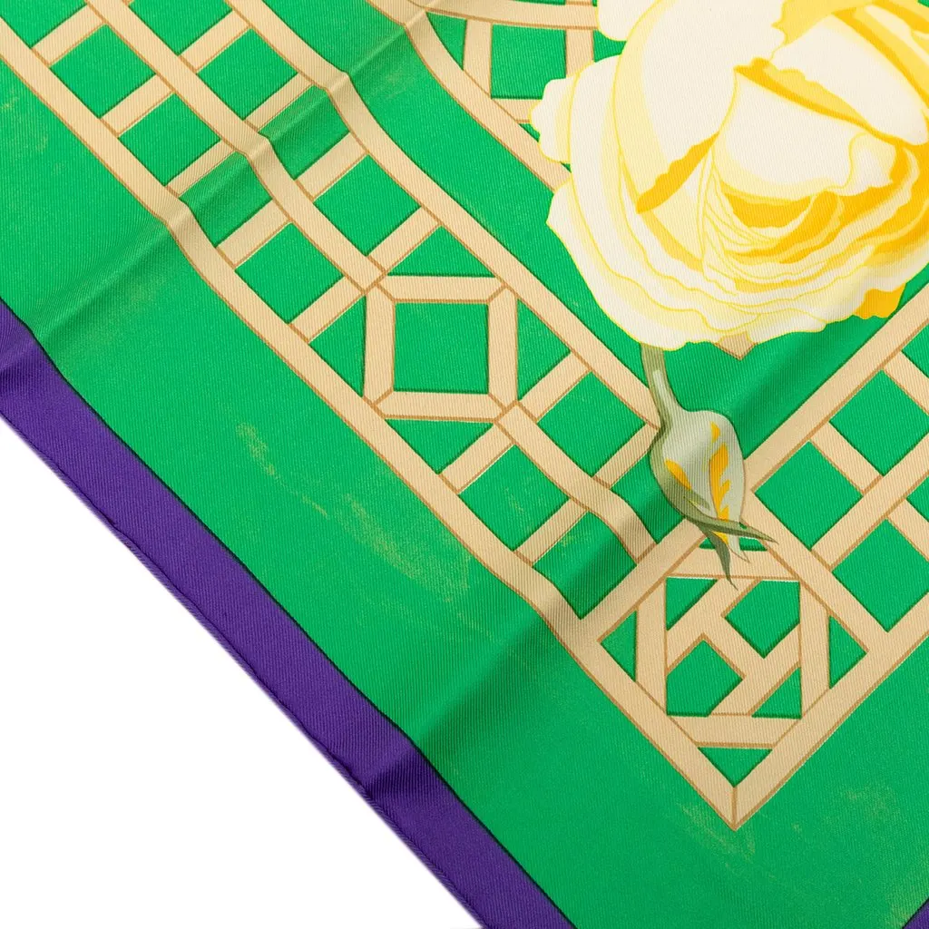 Hermès Roseraie Silk Scarf 90 Green Very good - Inside View