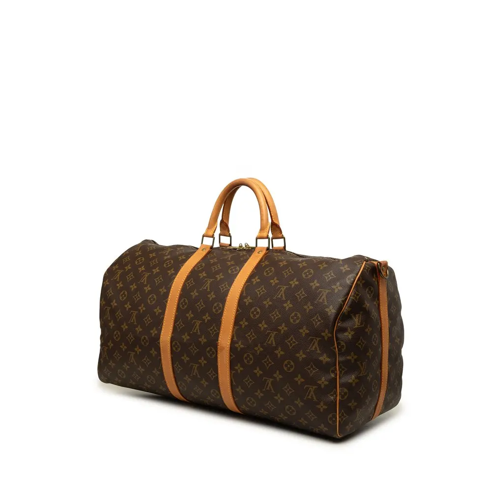 Louis Vuitton Monogram Keepall Bandouliere 55 Brown Canvas Good - Back View