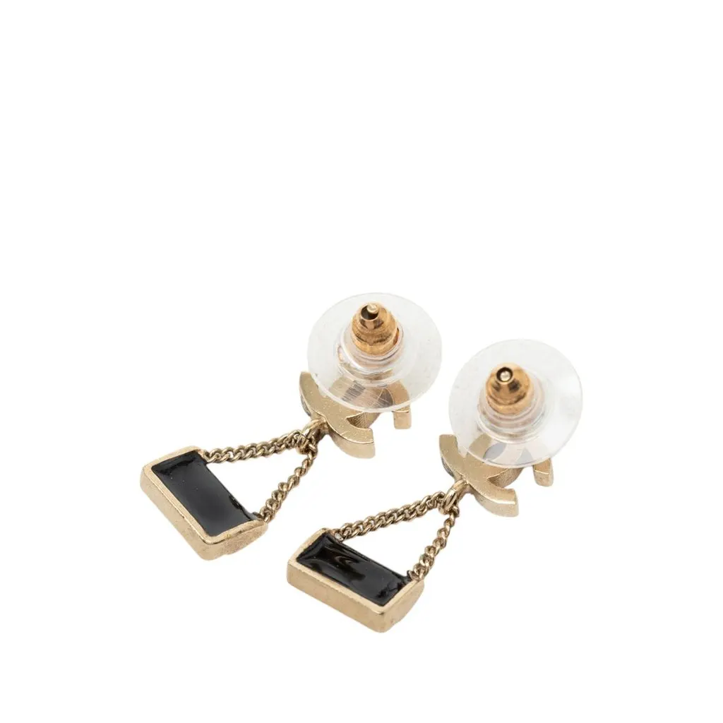 Chanel CC Gold Plated Enamel and Faux Pearl Classic Flap Bag Drop Earrings Gold Metal Very good - Back View