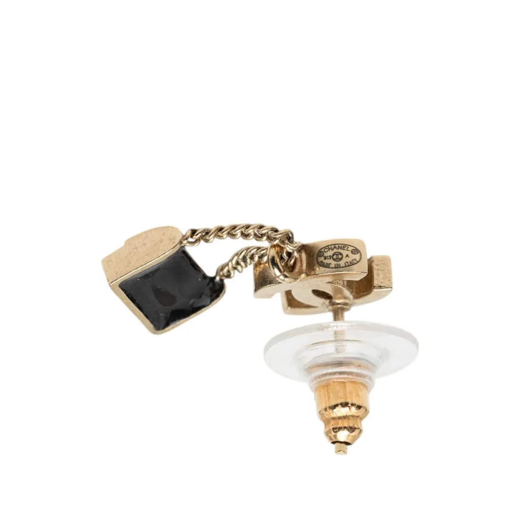 Chanel CC Gold Plated Enamel and Faux Pearl Classic Flap Bag Drop Earrings Gold Metal Very good - Inside View